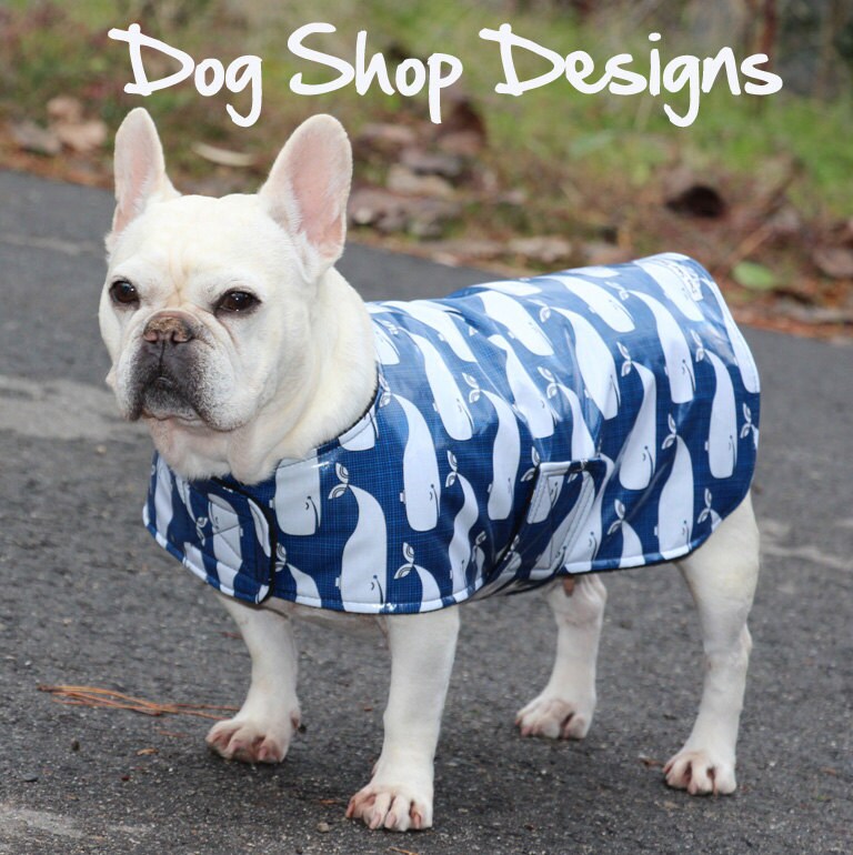 Whales on Blue Rain Jacket for French Bulldogs
