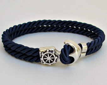 Mens Anchor Bracelet, Nautical Rope bracelet Cuff, Customized On Your Wrist