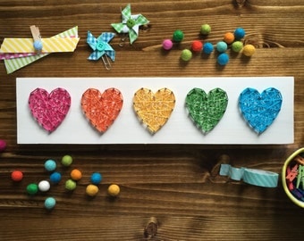 MADE TO ORDER String Art Mini Row of Hearts Sign