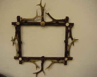 Antique Black Forest Antler Picture Frame