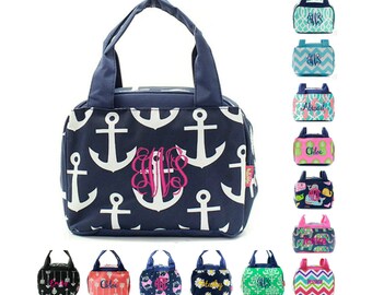 Monogrammed Lunch Bag Kids Lunchbox Lunchbag Insulated Cooler Tote Personalized Monogram Name Embroidered Pink Blue Mint Anchor Owl Plaid
