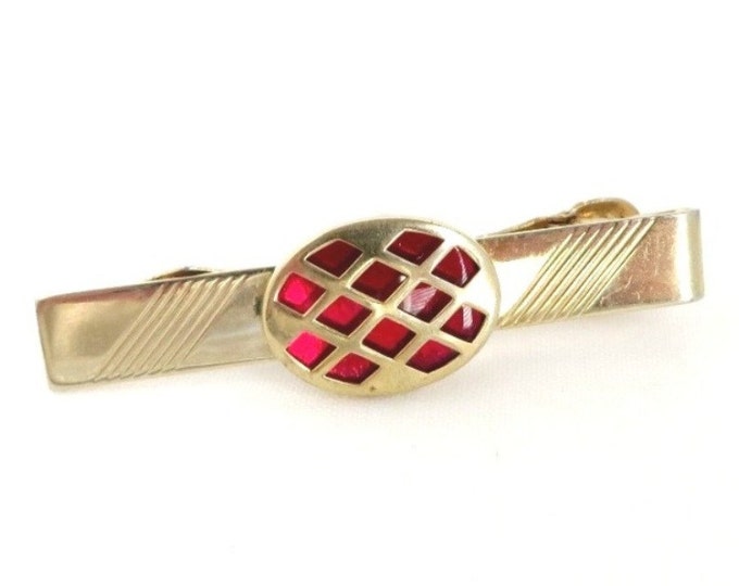 Anson Tie Clasp, Red Stone Tie Clip, Vintage Tie Bar, Gold Tone Tie Clip, Men's Suit Accessory