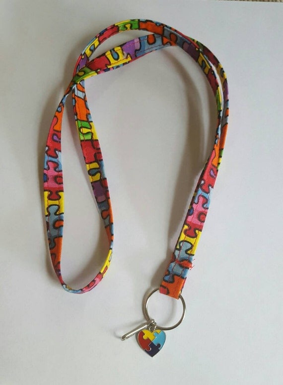 Autism Lanyard With Puzzle Piece Heart Charm By Ldgrahamdesignsllc