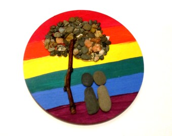 Rainbow of Love Pebble Art Magnet; Lesbian Magnet; Gay Magnet; Pride Magnet; Tree of Life; peace and serenity magnet; LGBTQ Magnet, Love Art