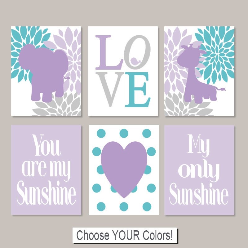 Girl Nursery Art Elephant Nursery Decor Lilac Nursery Decor