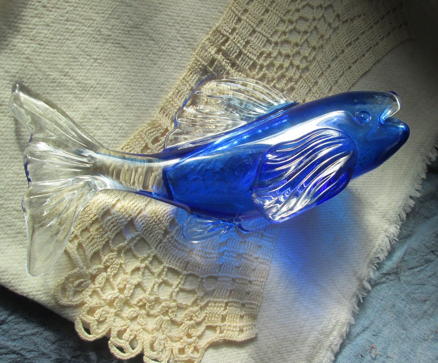 Blue Glass Koi Fish Vase Figurine Large Blue Glass Fish