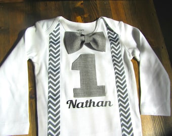 Boys First Birthday Outfit - Bow tie Suspenders - 1st Birthday Boy Outfit - First Birthday Outfit - First Birthday Boy - Cake Smash Boy