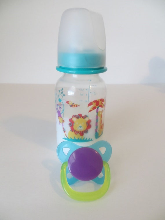 Items Similar To Reborn Baby Doll Bottle 5oz Fake Milk Aqua Green Lid 