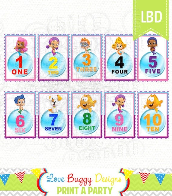 bubble guppies number flash cards printable 1 10 instant