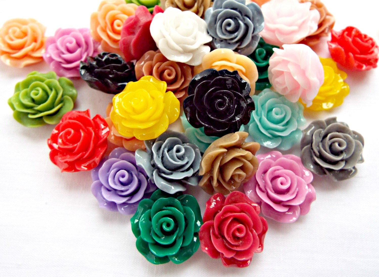 200 Flower Cabochons 20mm Rose Cabochons Mixed Colors