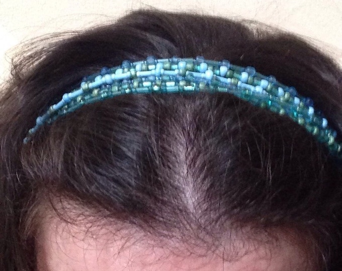 Blue & green beaded headband