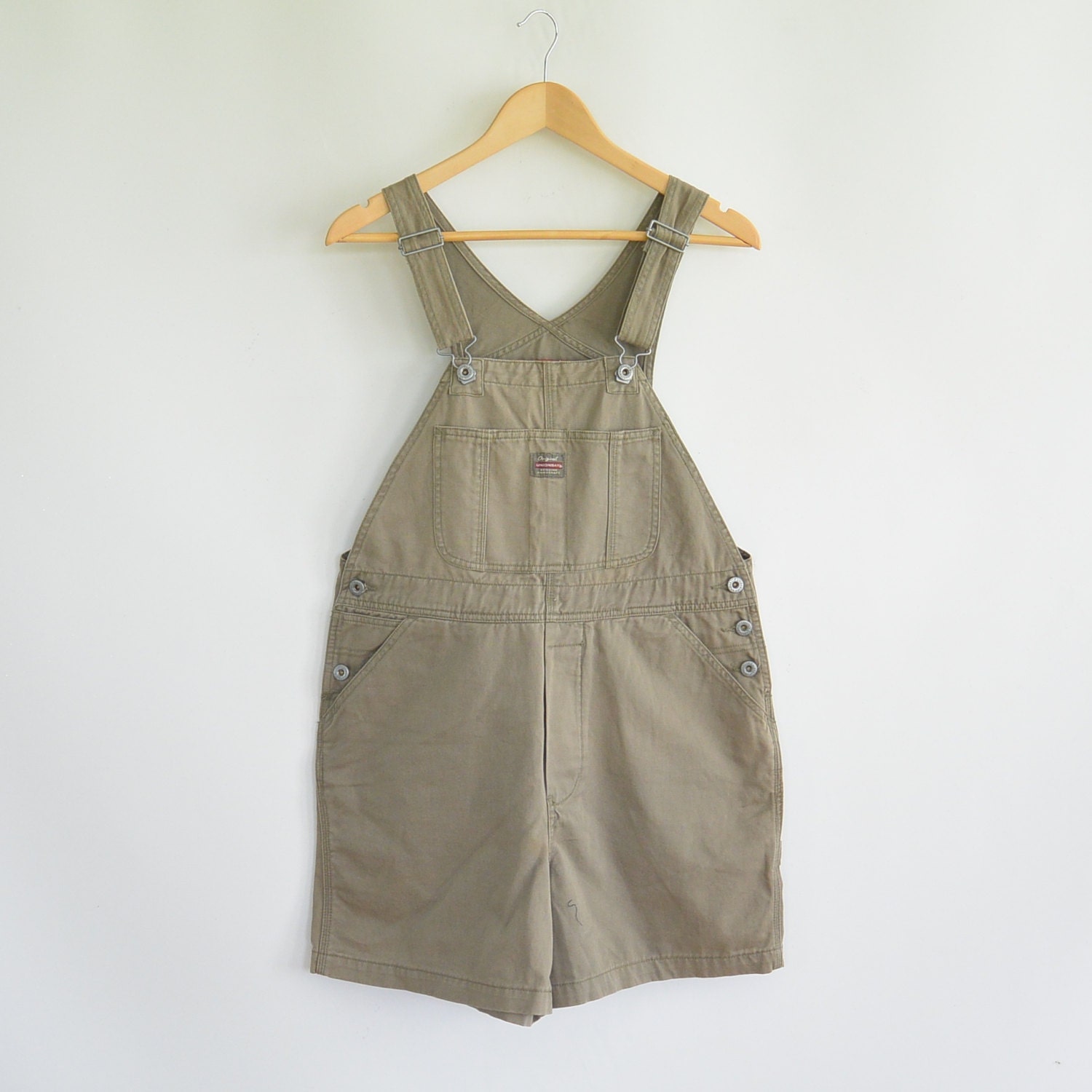 Short Bib Overalls Khaki Green 1990's women's Medium