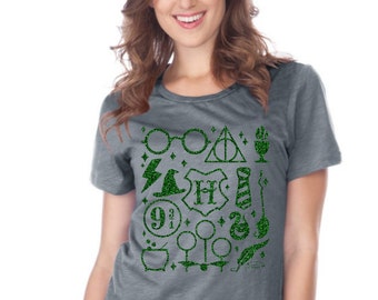 Wizard Symbols - Slytherin - Hogwarts - Deathly Hallows - Inspired - Disney - 15 Different Shirt Styles To Choose From