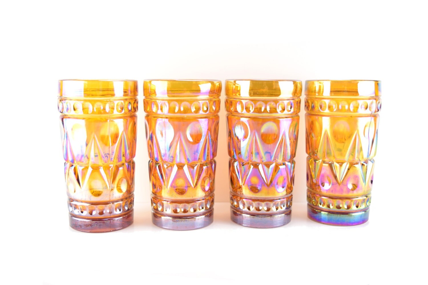 Vintage Dark Amber Carnival Glass Tall Drinking Glasses