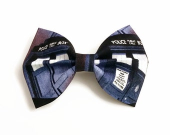 SALE Dr Who Hair Bow • Doctor Who Bow • Novelty Fabric Bow • Geekery Hair Bow • Tardis Hairbow • Gifts For Women • Tardis Bow • 13% OFf Sale