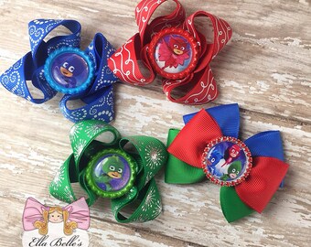 PJ Mask Bow Set~ 4 bows, owlette catboy ghecko, pj mask hairbows
