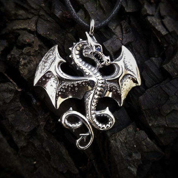 Celtic Dragon necklace silver and sapphire pendant.