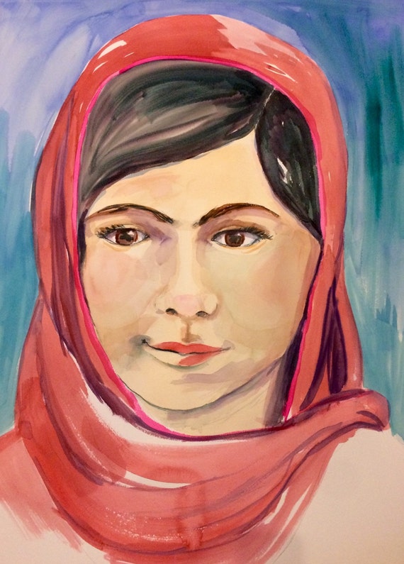 Portrait of Malala Yousafzai original watercolor 22x30