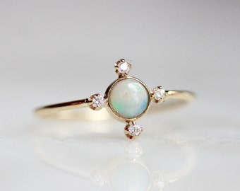 14K Star Opal Ring, Star Ring, October Birthstone, Opal Ring, Opal Diamond Ring, Yellow Gold, Rose Gold, Dainty Opal Ring, Gifts For Her
