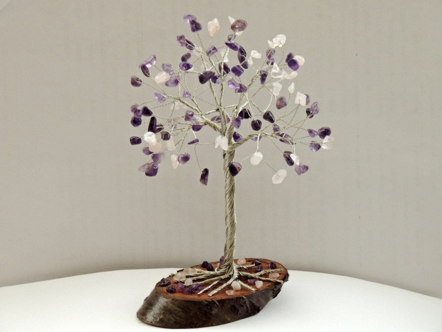 Wedding anniversary gift Wire tree Large Amethyst and Rose