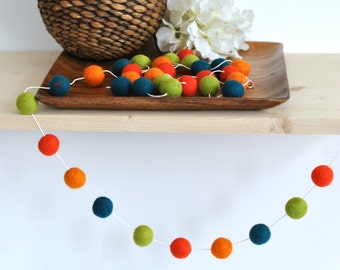 Fall Felt Garland - Felt Ball Garland - Autumn Pom Pom Garland - Thanksgiving Felt Ball Garland - Autumn Decoration