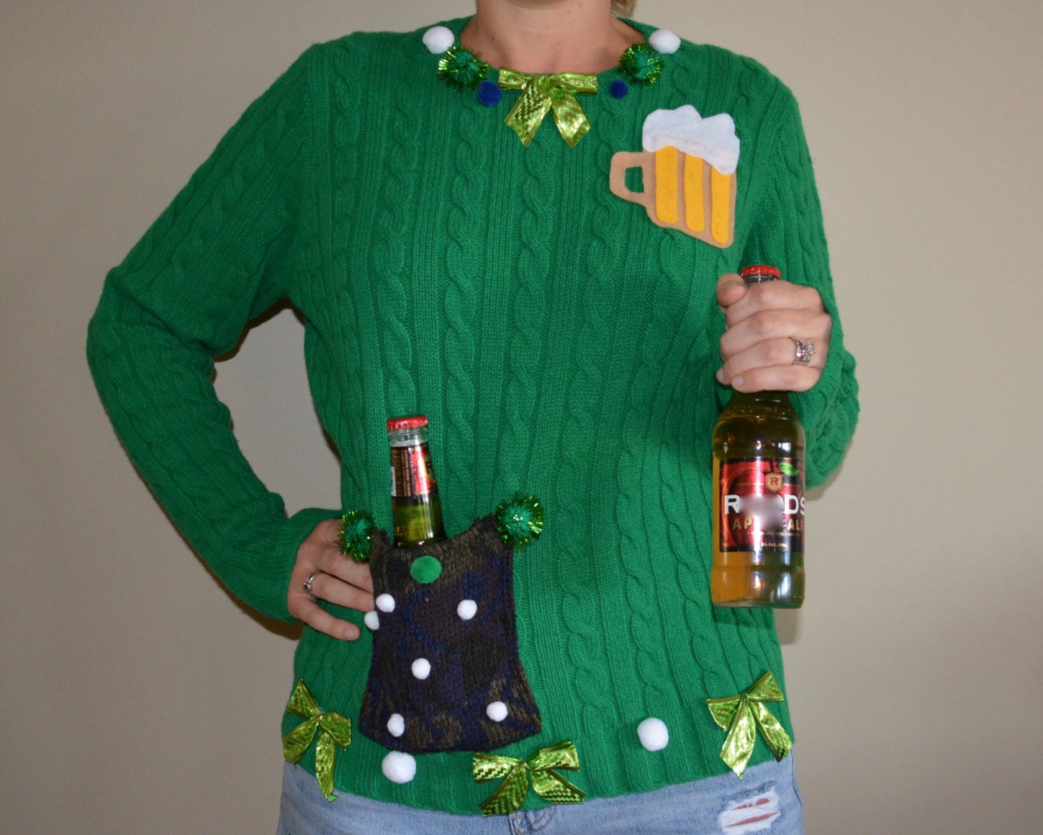 Beer Holder sweater St. Patricks day Ugly Christmas Sweater