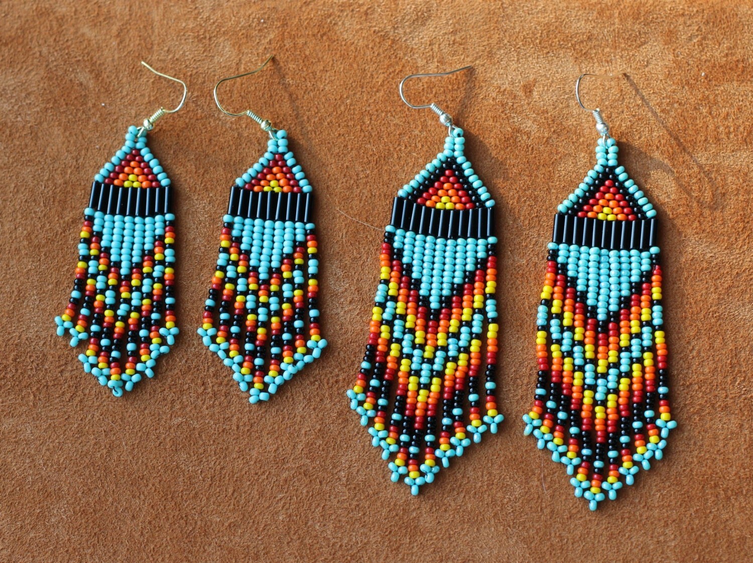 Turquoise Rainbow Inspired Native Beaded earrings