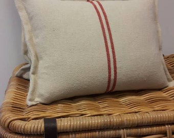 Grain sack cushion cover; old flour sack fabric cushion cover