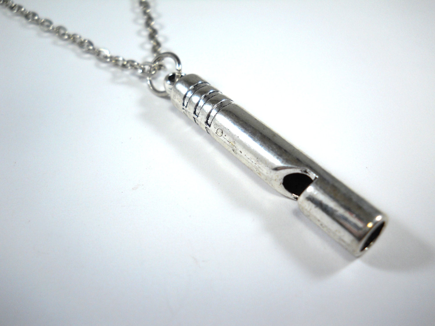Antique Silver Tone Whistle Pendant Necklace Whistle Charm