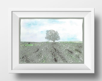 Malham Cove, Yorkshire art, paper cut print, limestone pavement, landscape, Harry Potter, Yorkshire Dales, tree art, papercut, watercolour