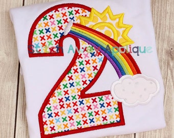 Rainbow Birthday Applique Numbers Machine Applique Design