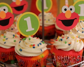 Elmo Sesame Street Birthday Cupcake Toppers Set of 12 – 1st Birthday Party - Birthday Age