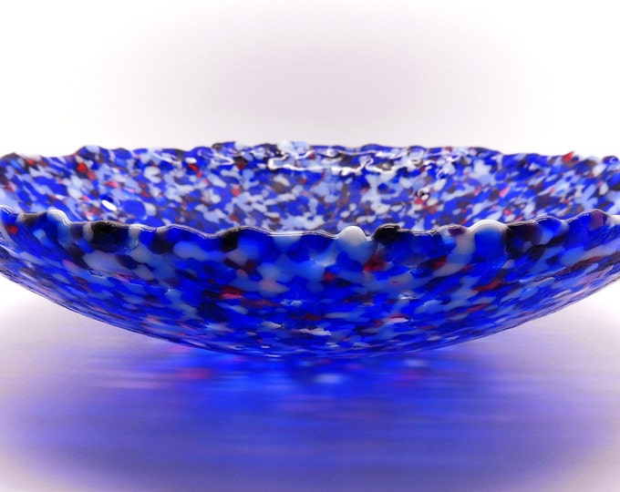 Round blue glass dish. Large royal blue bowl. Gifts for her. fused glassware. Wedding anniversary gifts birthday, leaving, housewarming gift