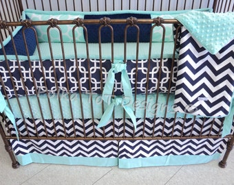 Navy & Mint Baby Bedding: Gabriel