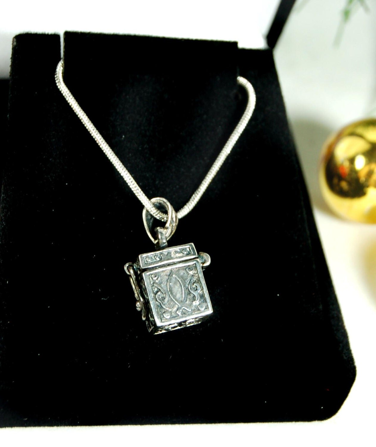 Sterling Silver Prayer Box Charm Necklace Cross Pendant