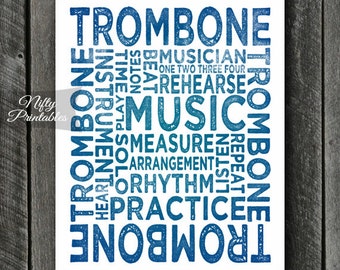 Trombone Art - INSTANT DOWNLOAD Trombone Print - Trombone Player - Trombone Poster - Trombone Gifts - Music Gifts - Trombone Wall Art