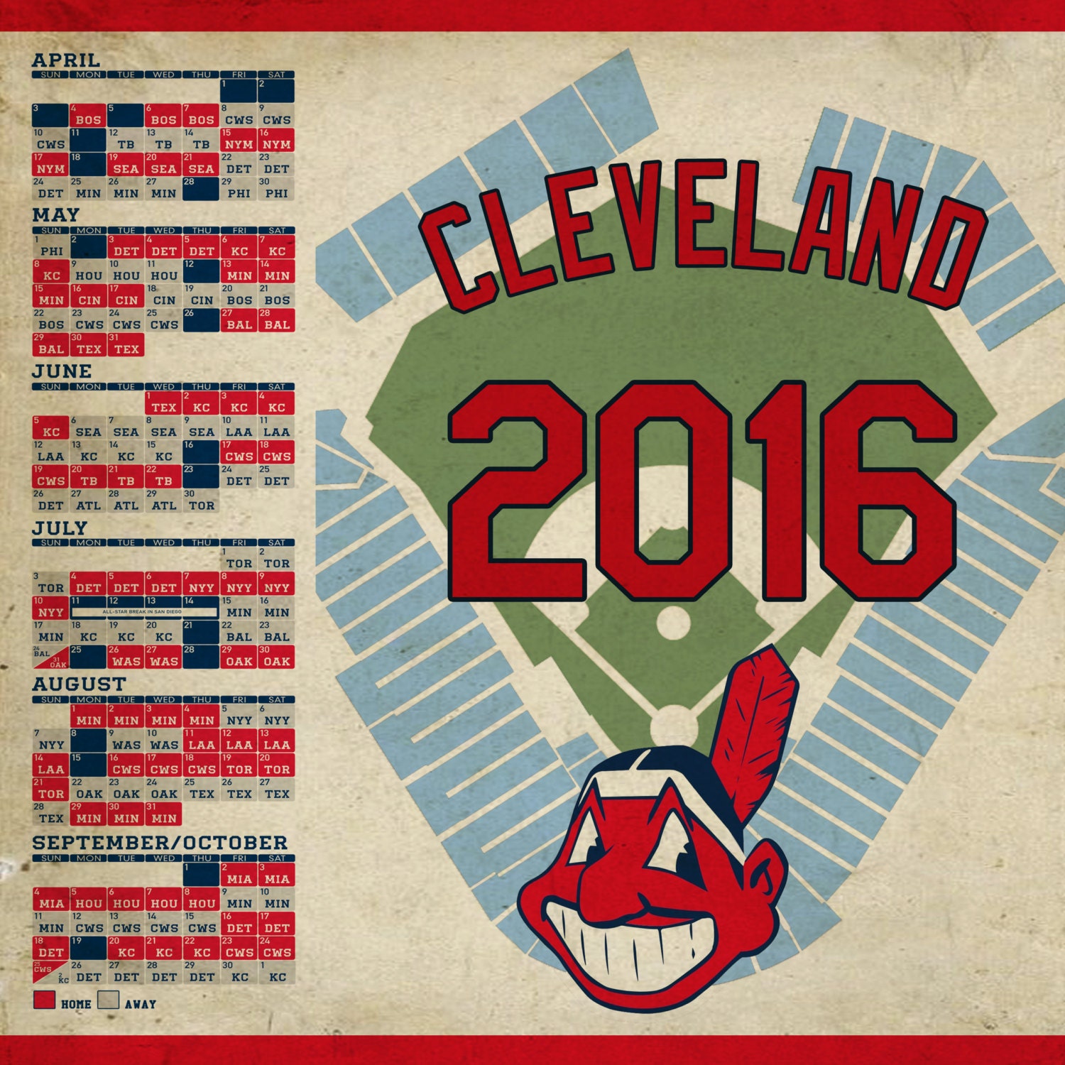 Cleveland Indians 2016 Schedule Print by IslandHopperPrints