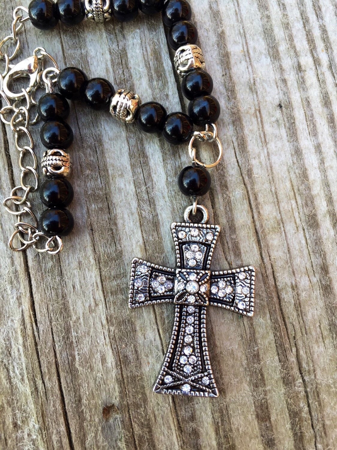 Cross Rear view mirror charm gift for her car Rosary look
