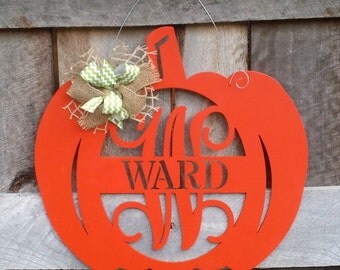 Pumpkin Door Hanger - Initial Wreath - Monogram Fall Wreath - Wall Hanging - Door Decor - Personalized Pumpkin Wreath