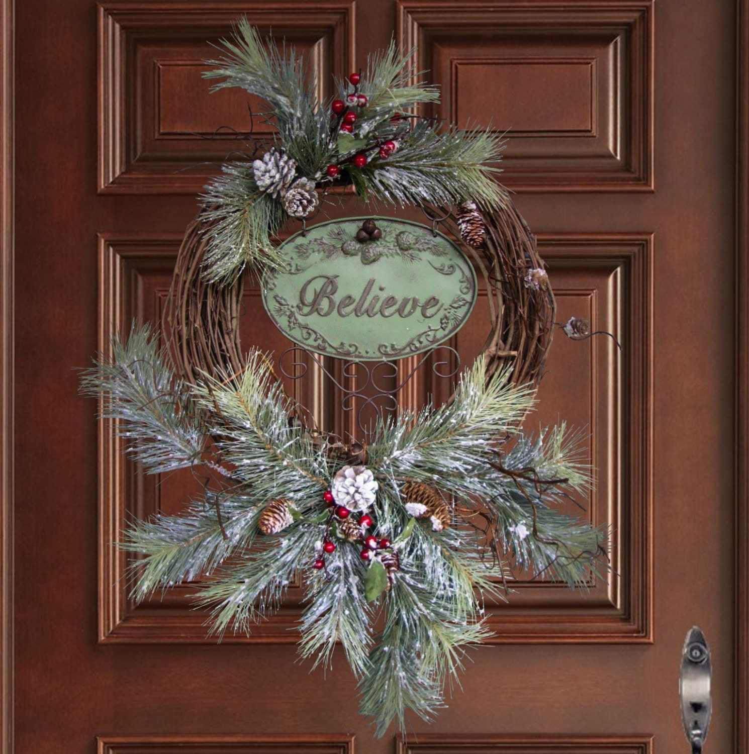 Rustic Christmas Wreaths BELIEVE Outdoor Holiday Wreath