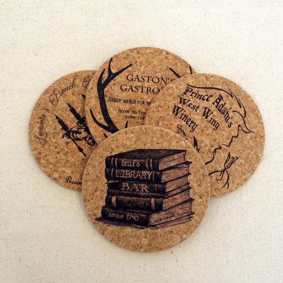 Beauty and the Beast Themed Cork Coaster Set of 4