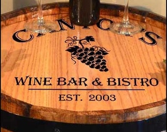 Quarter Barrel Lazy Susan Tray- Available Blank or Personalized- Wood Rotating Tray- Lazy Susan American Oak Barrel Tray- Wine Design 325