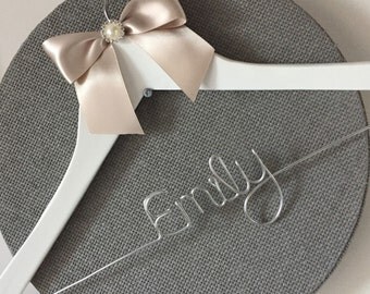 Personalised Bridal Hanger - Wedding Hanger - Prom Dress - with deluxe satin bows - 10 Colour Options - 1 Row - NEW COLOURS