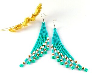 Turquoise earrings Turquoise Gift|For|Teen Girl gifts Turquoise jewelry Fairy earrings Fairy wings Aquamarine earrings beaded