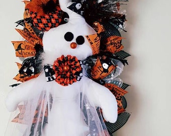 Halloween Wreath, Ghost Wresth, Mr.Boo Wreath, Halloweem decor, Halloween door decor, Decomesh wreath