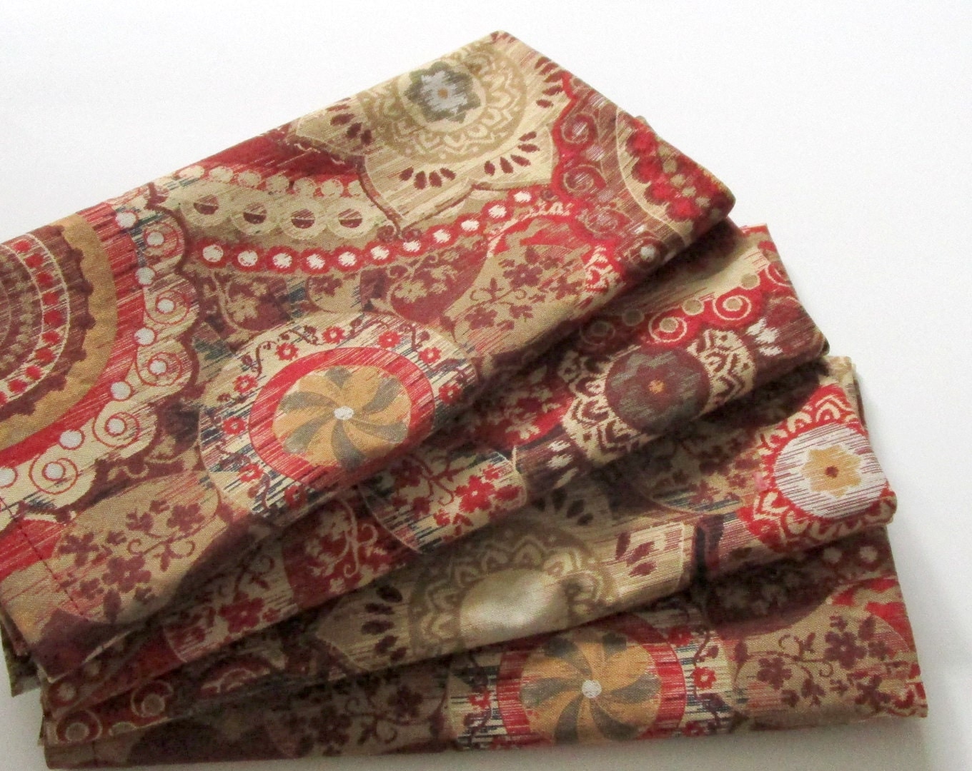 Cloth Dinner Napkins Set of 4 Maroon Brown Beige Paisleys