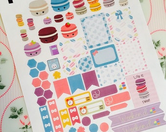Macaroon Weekly Planner Stickers Kit - Kawaii Stickers - for use with Erin Condren Life Planner - Happy Planner