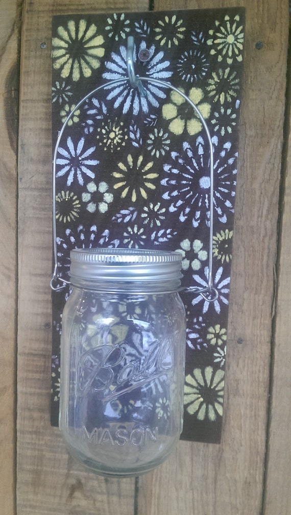 Mason Jar Wall Sconce Candle Hand painted Cottage Chic Funky