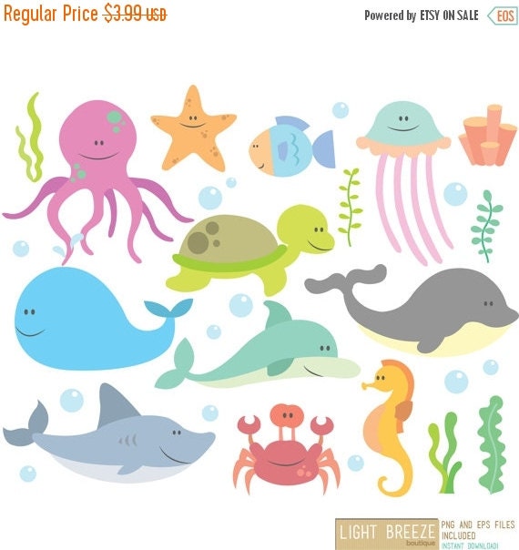 50% OFF SALE Sea Animals Digital Clipart & by LightbreezeBoutique