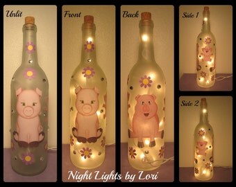 Cute Pigs Wine Bottle Night Light